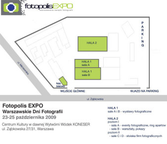 Plan Konesera, mapa stoisk i dojazd na fotopolis EXPO 2009