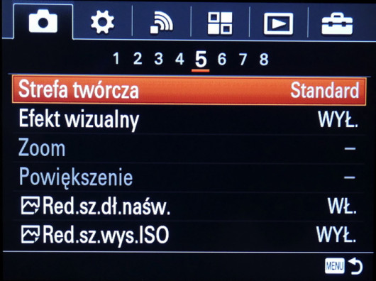 Nowy układ menu standardowego (Sony RX1R II)