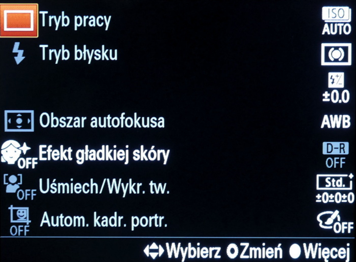 Stary układ menu podręcznego (Sony RX1)