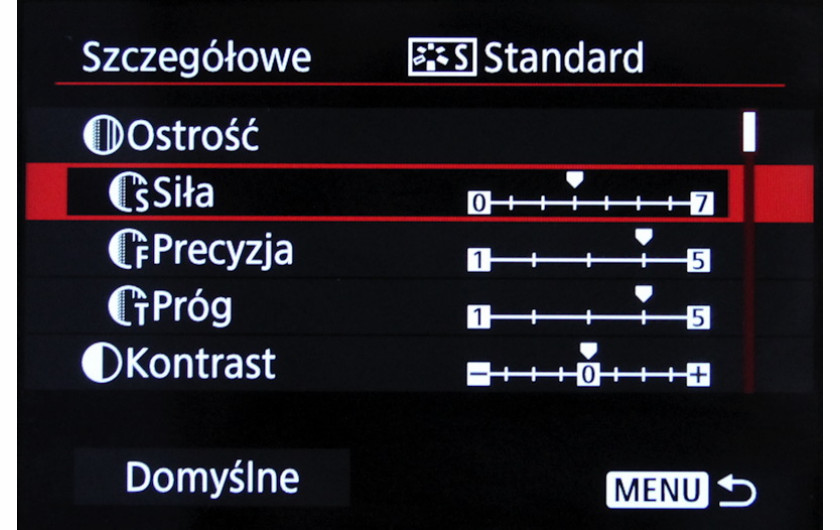 Rozbudowane funkcje ostrości w menu stylu obrazów