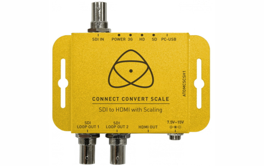 Atomos Connect Converter ATOMCSCSH1 - konwerter SDI na HDMI wyposażony w pełnowymiarowy 3G / HD / SD-SDI, blokowany HDMI, blokowany zasilacz prądu stałego, zdejmowane uchwyty montażowe, skalowanie konwersji /szybkość klatek / rozdzielczość do HD 1080p60.
