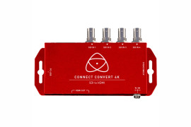 Atomos Connect Converter ATOMCCVSH2 - skalowanie do 4Kp60 przy konwersji SDI na HDMI z wbudowanym kodem czasowym, WFM, Audio za pośrednictwem SDI Quadlink 12/6/3 / 1,5G. Konwertuje na HDMI lub zapętla do 12G-SDI.