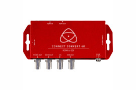 Atomos Connect Converter ATOMCCVHS2 - skaluje do 4Kp60 przy konwersji HDMI 2.0 na 12G-SDI i zapętlanie HDMI. Skalowanie góra/dół i osadzanie Timecode, Audio i WFM do wyświetlania na dowolnym monitorze HDMI / SDI.