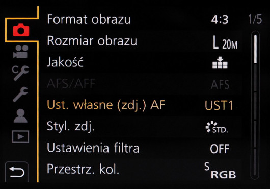 Menu główne aparatu Panasonic Lumix G9