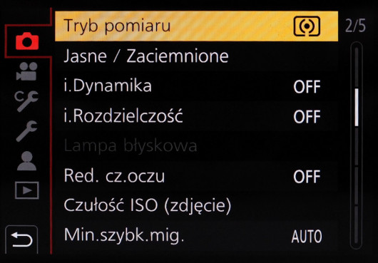 Menu główne aparatu Panasonic Lumix G9