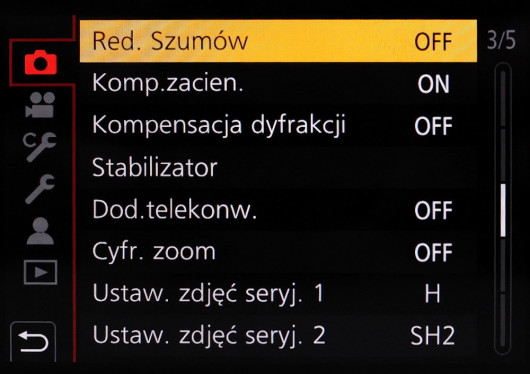 Menu główne aparatu Panasonic Lumix G9
