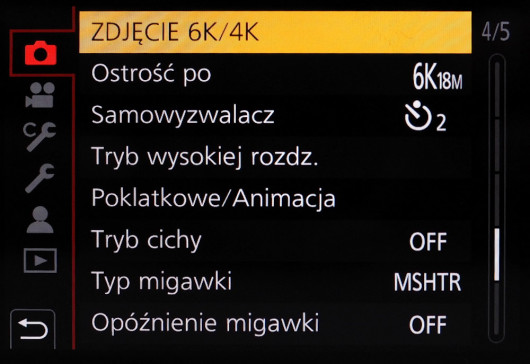 Menu główne aparatu Panasonic Lumix G9