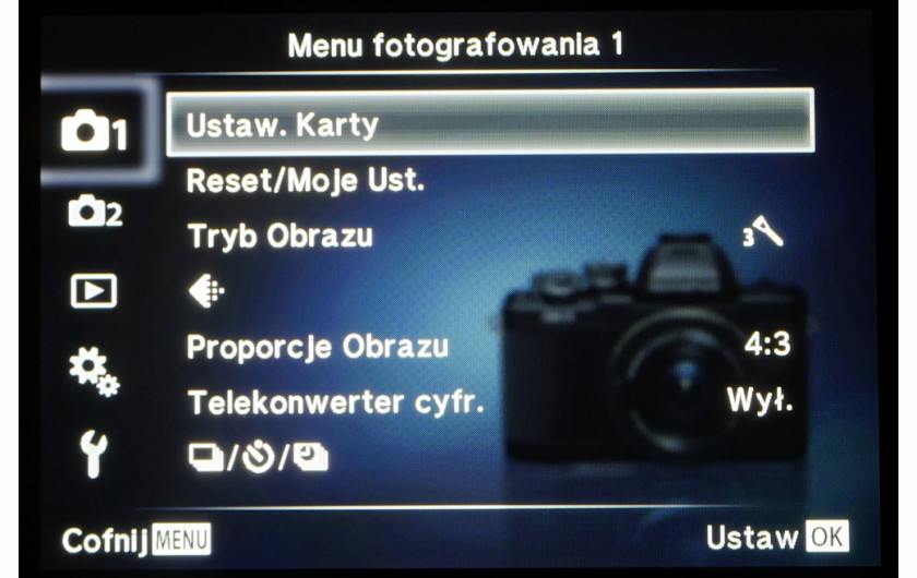 Standardowe menu aparatu Olympus OM-D E-M10 Mark II