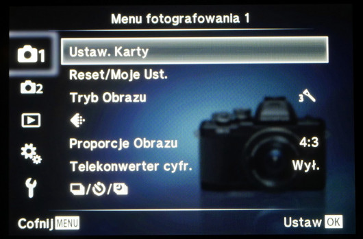 Standardowe menu aparatu Olympus OM-D E-M10 Mark II