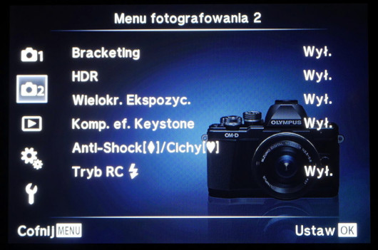 Standardowe menu aparatu Olympus OM-D E-M10 Mark II