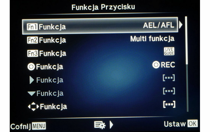 Menu ustawień osobistych w aparcie Olympus OM-D E-M10 Mark II