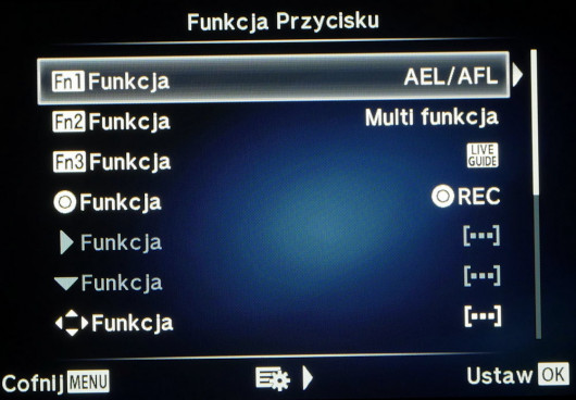 Menu ustawień osobistych w aparcie Olympus OM-D E-M10 Mark II