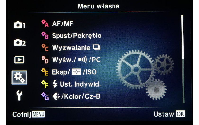 Menu ustawień osobistych w aparcie Olympus OM-D E-M10 Mark II