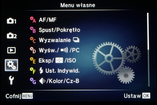 Menu ustawień osobistych w aparcie Olympus OM-D E-M10 Mark II