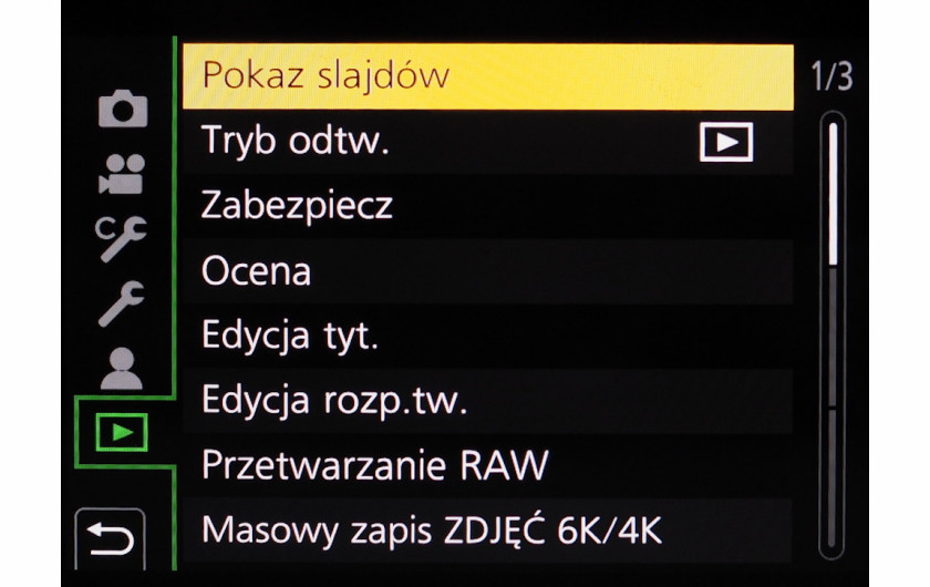 Menu główne aparatu Panasonic Lumix G9