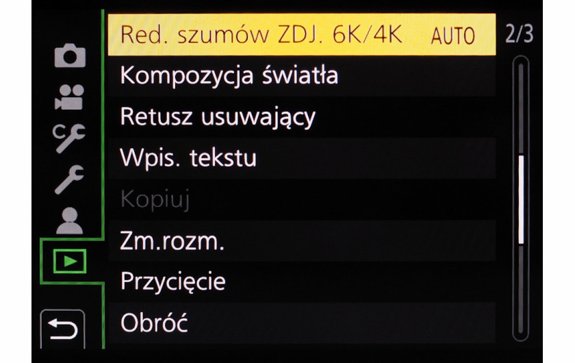 Menu główne aparatu Panasonic Lumix G9
