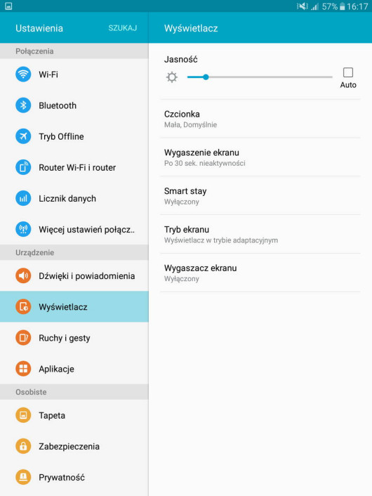 Samsung Galaxy Tab S2 - ustawienia ekranu