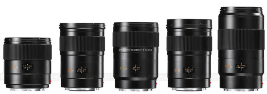 Pięć obiektywów Leica S z migawką centralną i adapter Hasselblad H