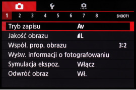 Menu główne aparatu Canon EOS M100