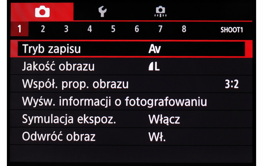 Menu główne aparatu Canon EOS M100