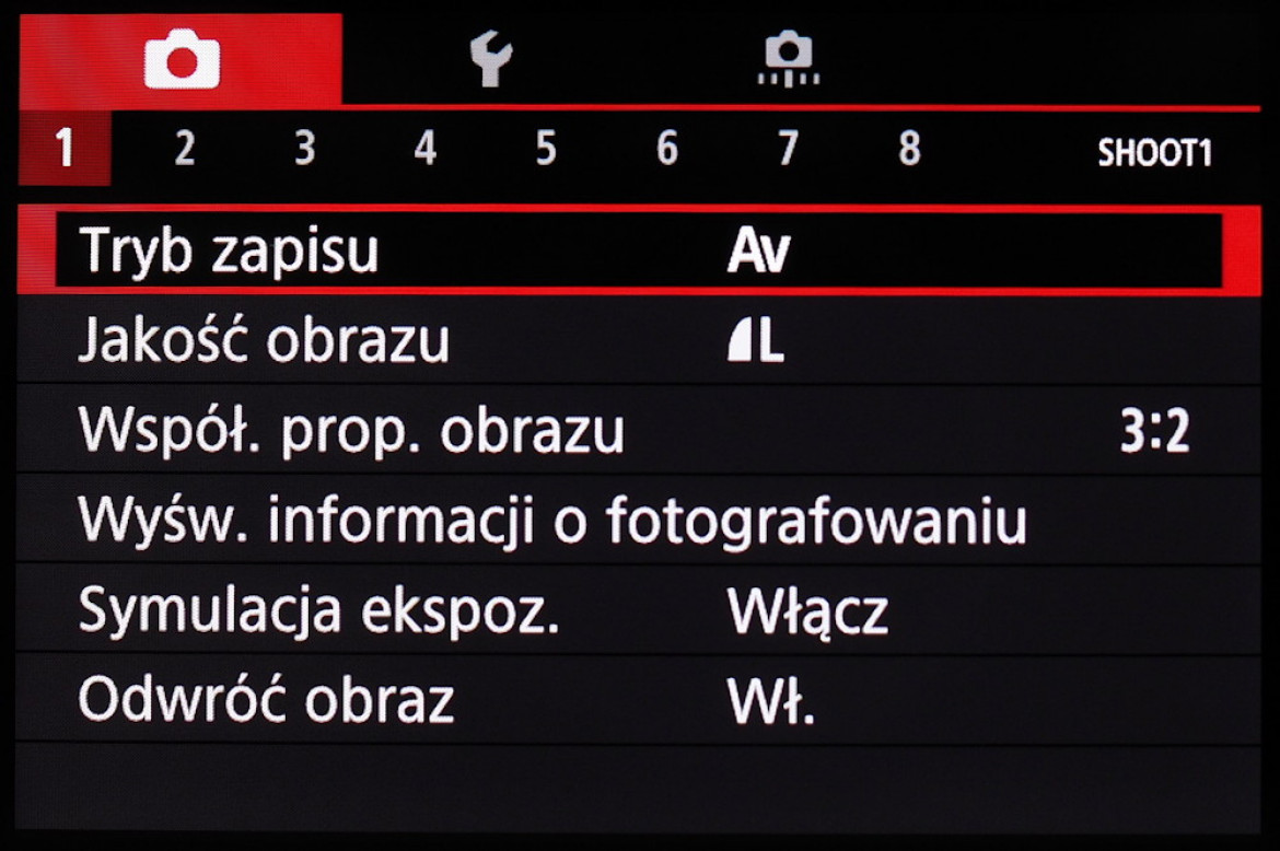 Menu główne aparatu Canon EOS M100