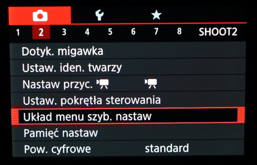 Menu standarowe aparatu Canon PowerShot G9 X