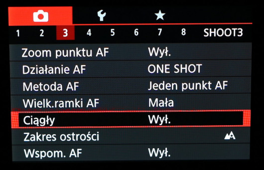 Menu standarowe aparatu Canon PowerShot G9 X