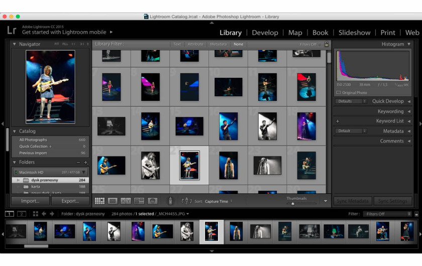 panel Library programu Adobe Lightroom 6