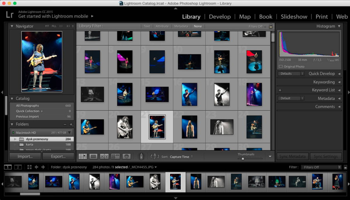 panel Library programu Adobe Lightroom 6