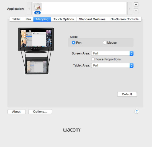 Regulacja wielkości aktywnej powierzchni i mapowanego obszaru monitora w tablecie Wacom Intuos 