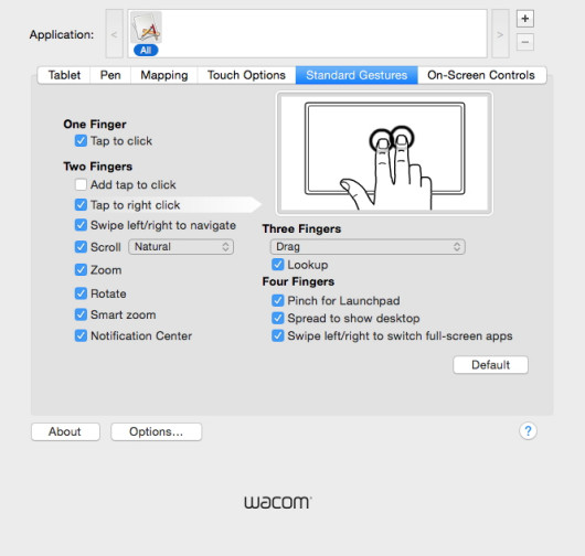 Funkcje dotykowe tabletu Wacom Intuos