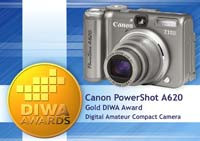 Canon PowerShot A620 zakwalifikował się do Złotego Medalu DIWA