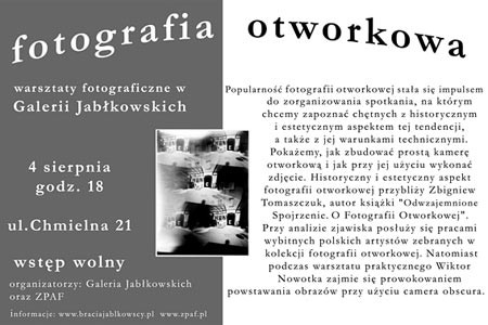 Warsztaty otworkowe w Galerii Jabłkowskich