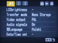 Zdjęcia menu Sony Alpha A100 i pierwsze wrażenia