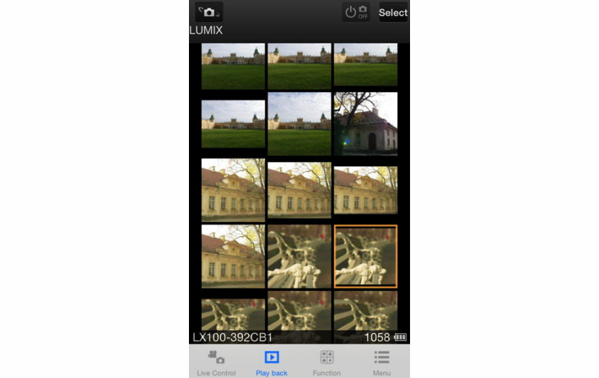 LX100 - aplikacja na smartfona, podgląd zdjęć na aparacie