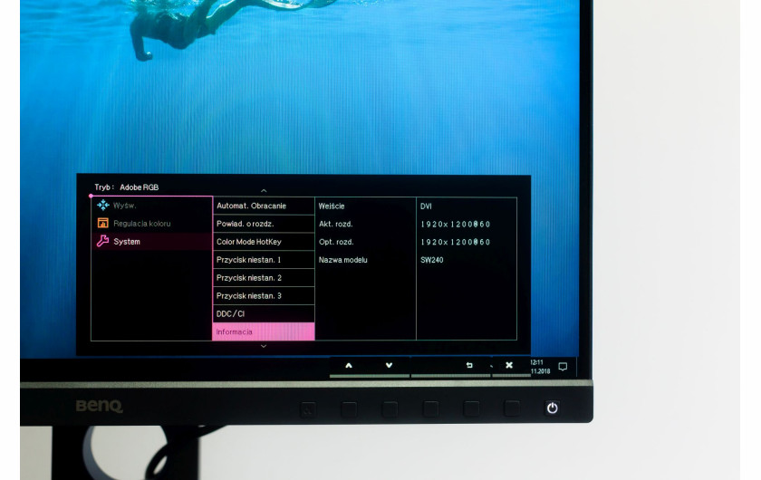 Menu monitora BenQ SW240