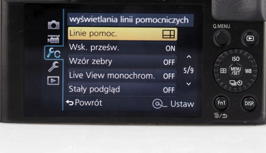 LX100 - wybieranie trybu wyświetlania linii pomocniczych