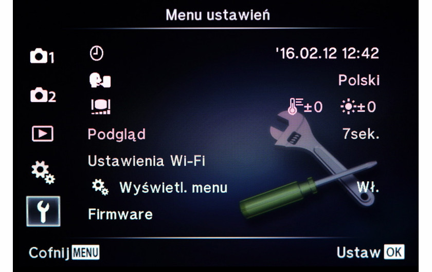 Standardowe menu aparatu Olympus Pen-F