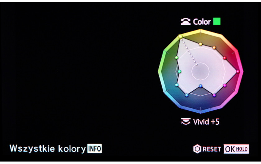Panel korekcji koloru trybu COLOR