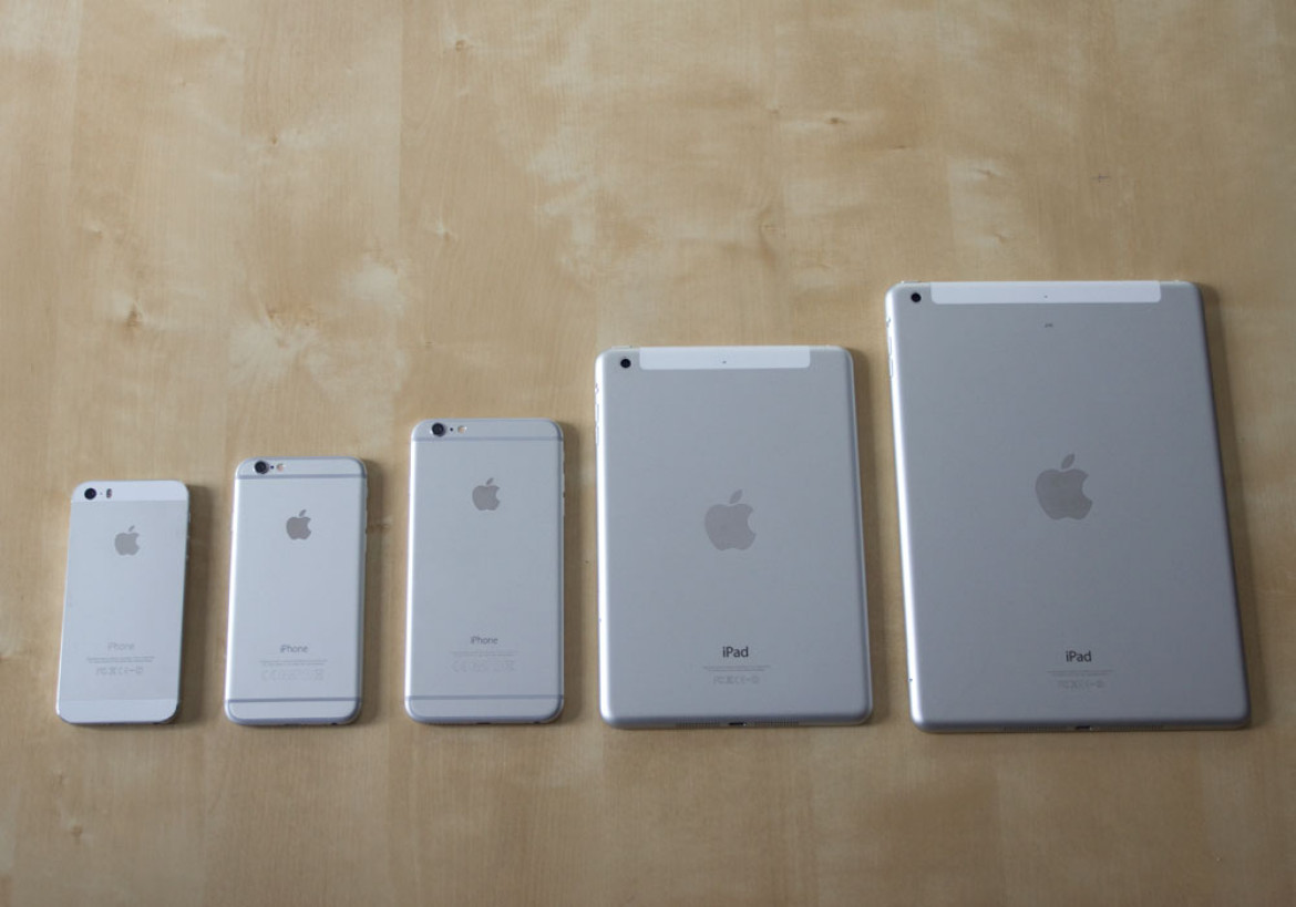 iPhone 5S, iPhone 6, iPhone 6 Plus, iPad Mini, iPad - porównanie wielkości