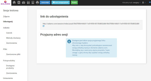 Ustawienia udostępniania sesji publicznej